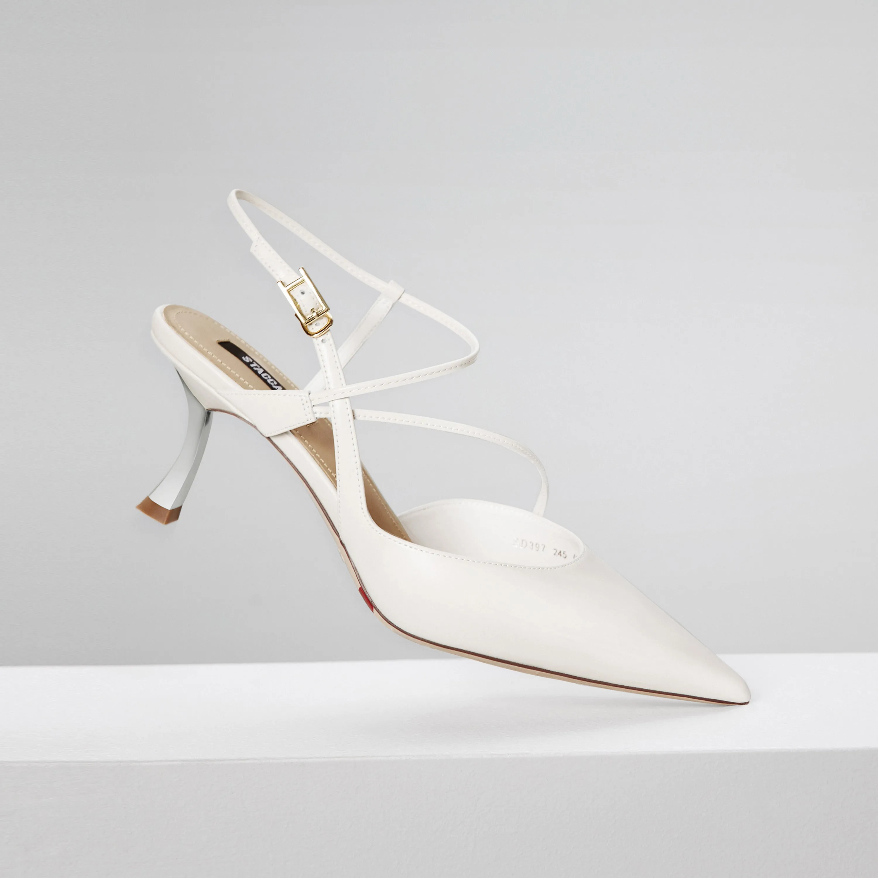 White Cross Strap Pointy Slingback Pumps