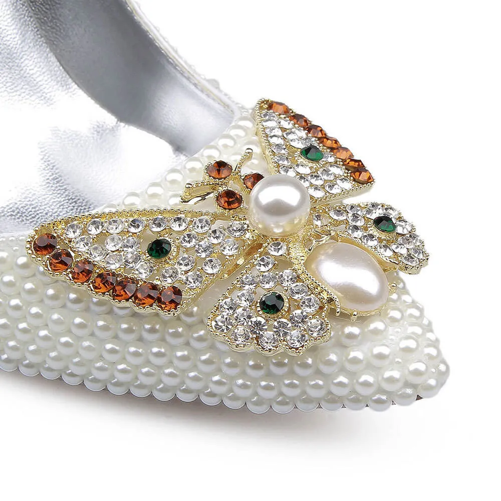 White Wedding Ankle Stiletto Heel Point Toe Pumps