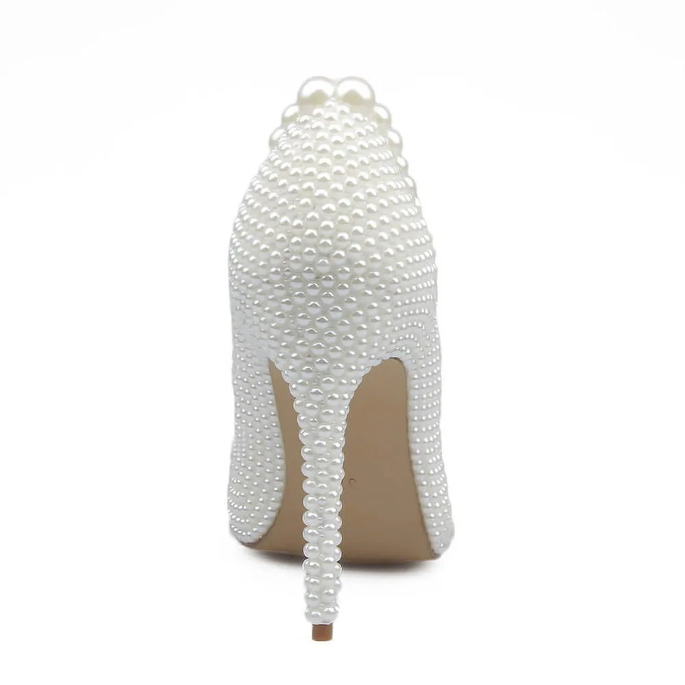 White Wedding Ankle Stiletto Heel Point Toe Pumps