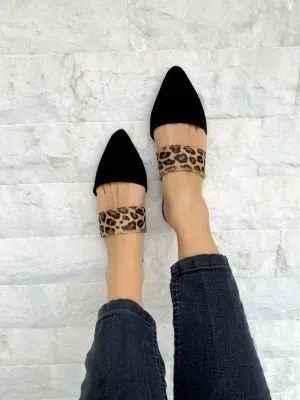 Women Black Leather Suede Mules