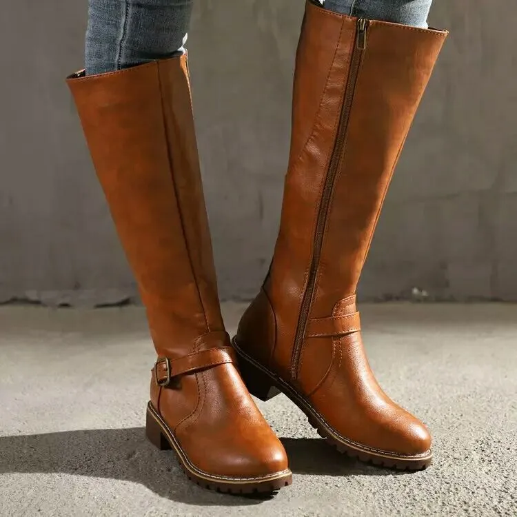 Women Chunky Heel Winter Fall Mid Calf Boots
