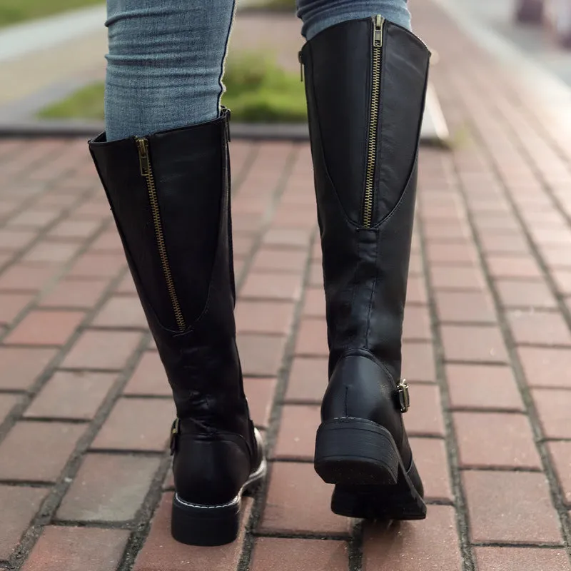 Women Chunky Heel Winter Fall Mid Calf Boots