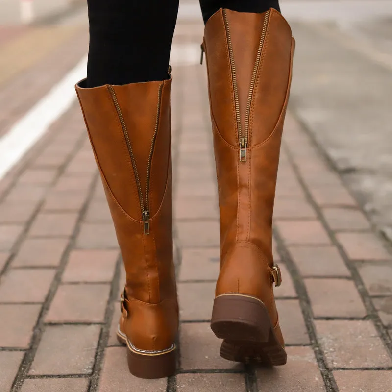 Women Chunky Heel Winter Fall Mid Calf Boots