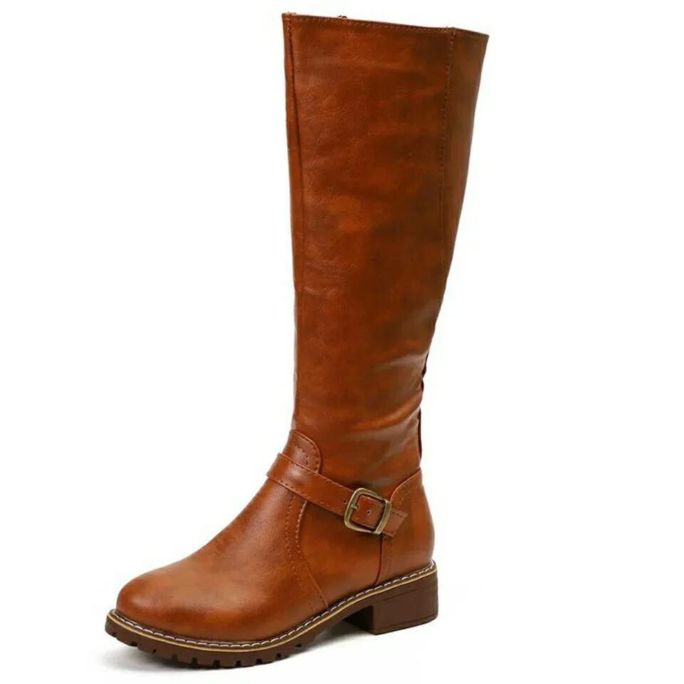 Women Chunky Heel Winter Fall Mid Calf Boots