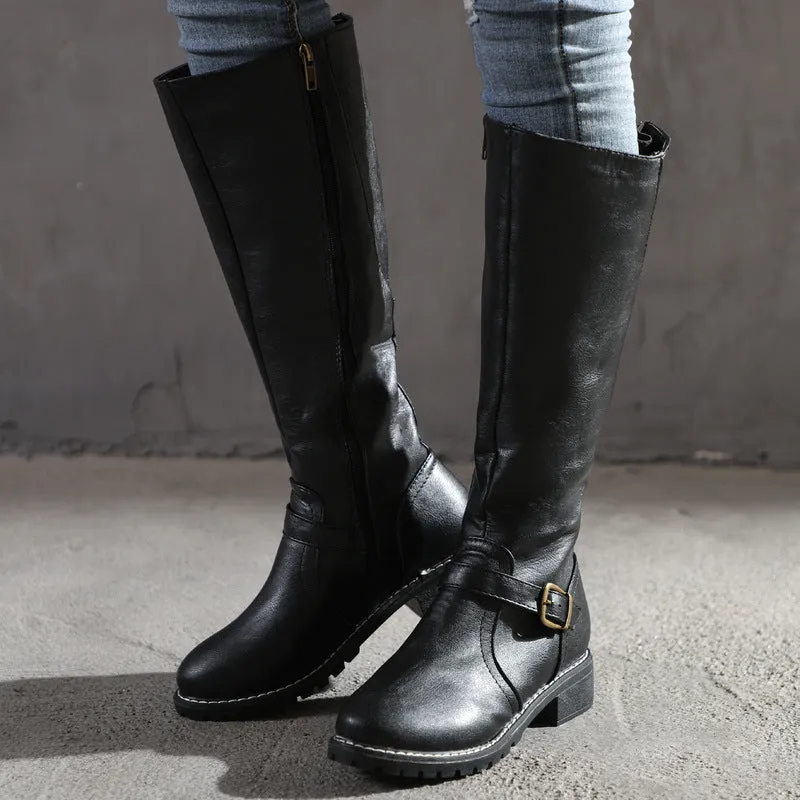 Women Chunky Heel Winter Fall Mid Calf Boots
