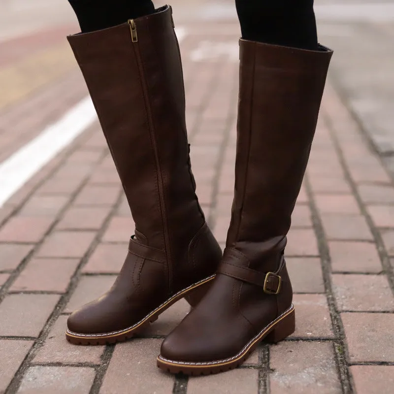 Women Chunky Heel Winter Fall Mid Calf Boots