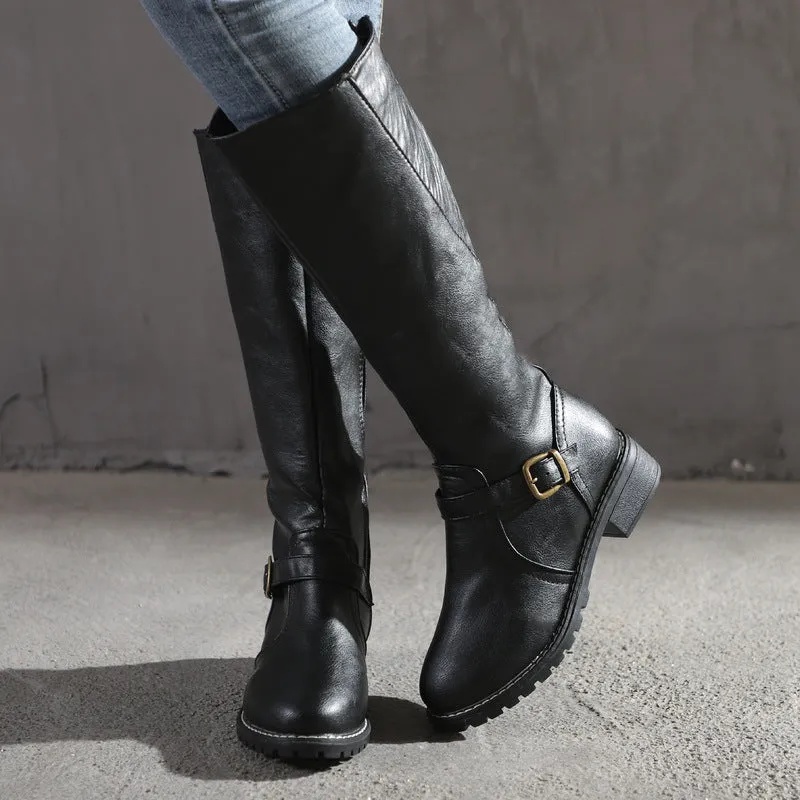 Women Chunky Heel Winter Fall Mid Calf Boots