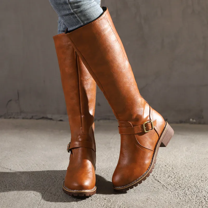 Women Chunky Heel Winter Fall Mid Calf Boots