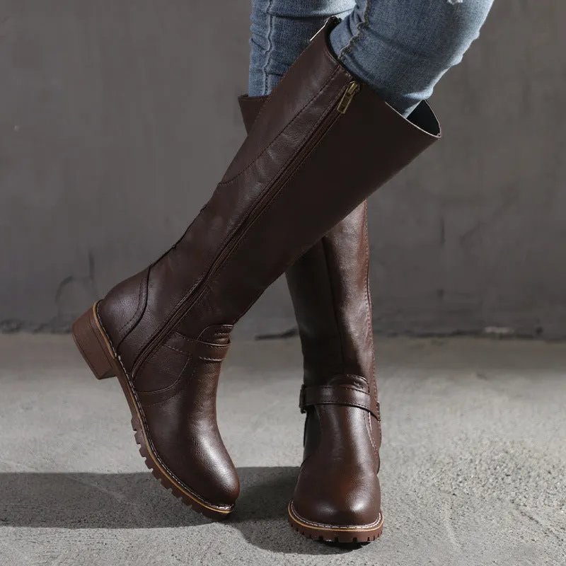 Women Chunky Heel Winter Fall Mid Calf Boots