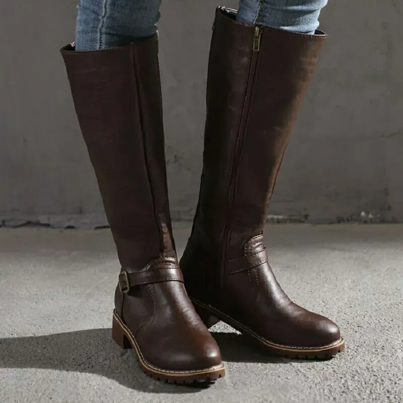 Women Chunky Heel Winter Fall Mid Calf Boots