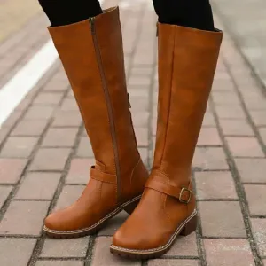 Women Chunky Heel Winter Fall Mid Calf Boots