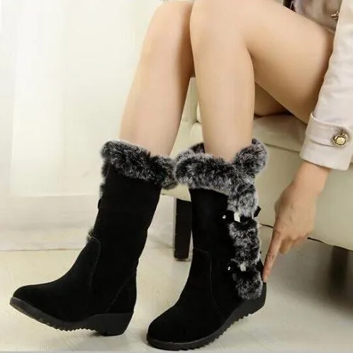 Women Fashion Winter Keep Warm Lining Fur Mid Calf Snow Boots