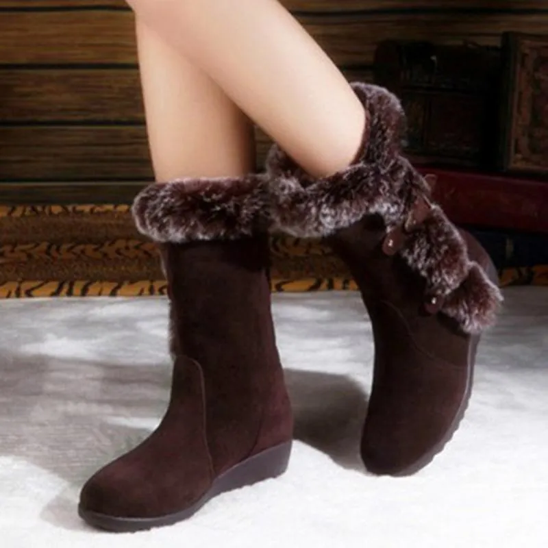 Women Fashion Winter Keep Warm Lining Fur Mid Calf Snow Boots