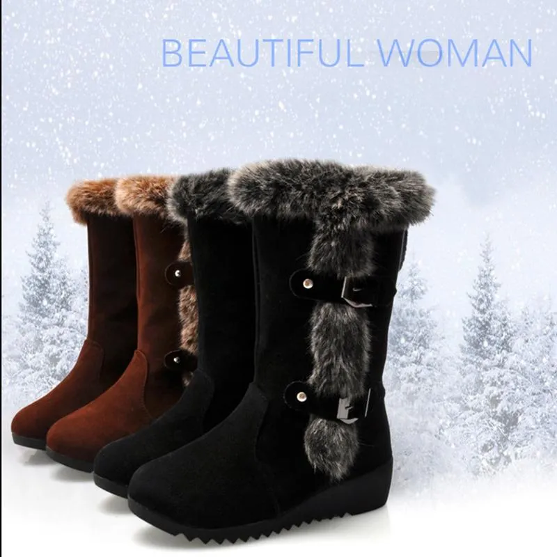 Women Fashion Winter Keep Warm Lining Fur Mid Calf Snow Boots