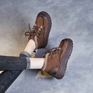 Women Retro Leather Warm Furred Casual Boots