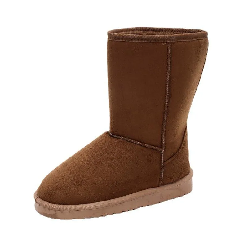 Women winter warm faux fur lining slip on mid calf now boots