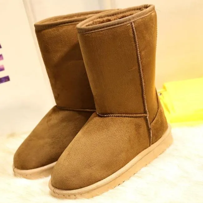 Women winter warm faux fur lining slip on mid calf now boots