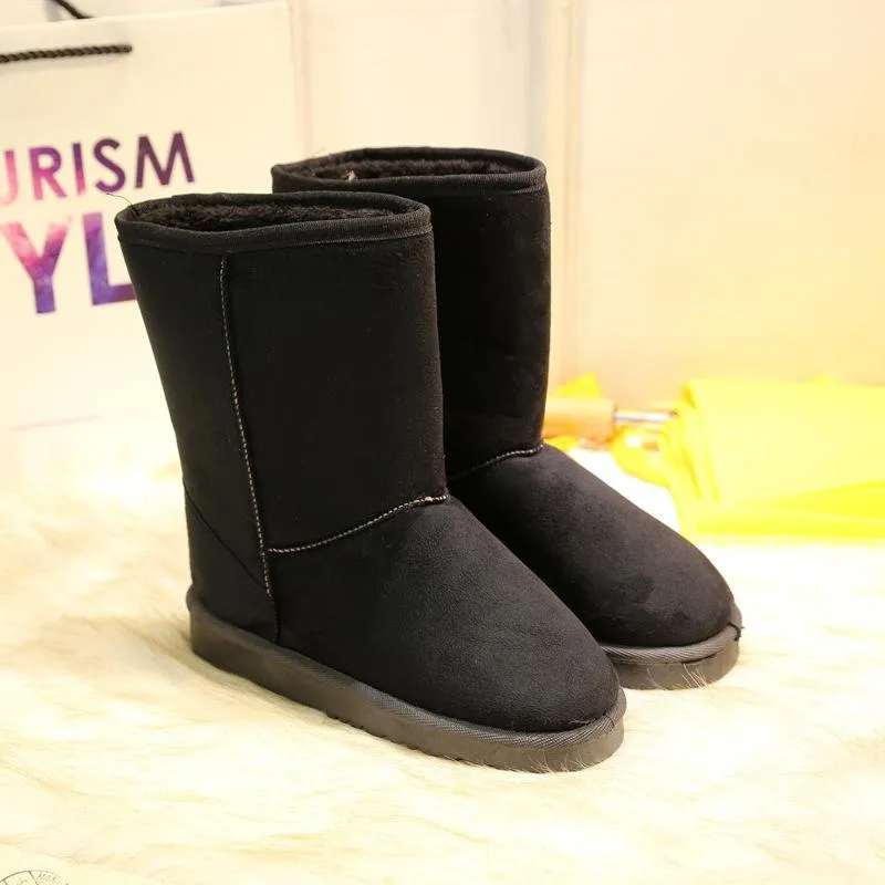 Women winter warm faux fur lining slip on mid calf now boots