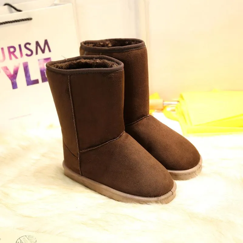 Women winter warm faux fur lining slip on mid calf now boots