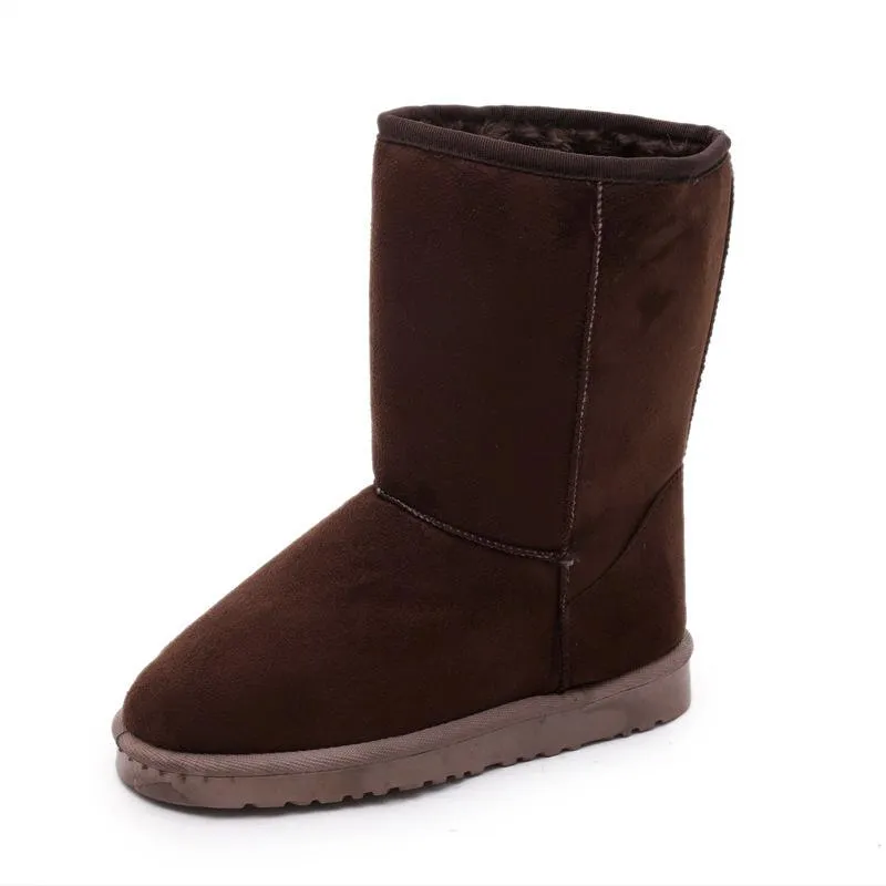 Women winter warm faux fur lining slip on mid calf now boots