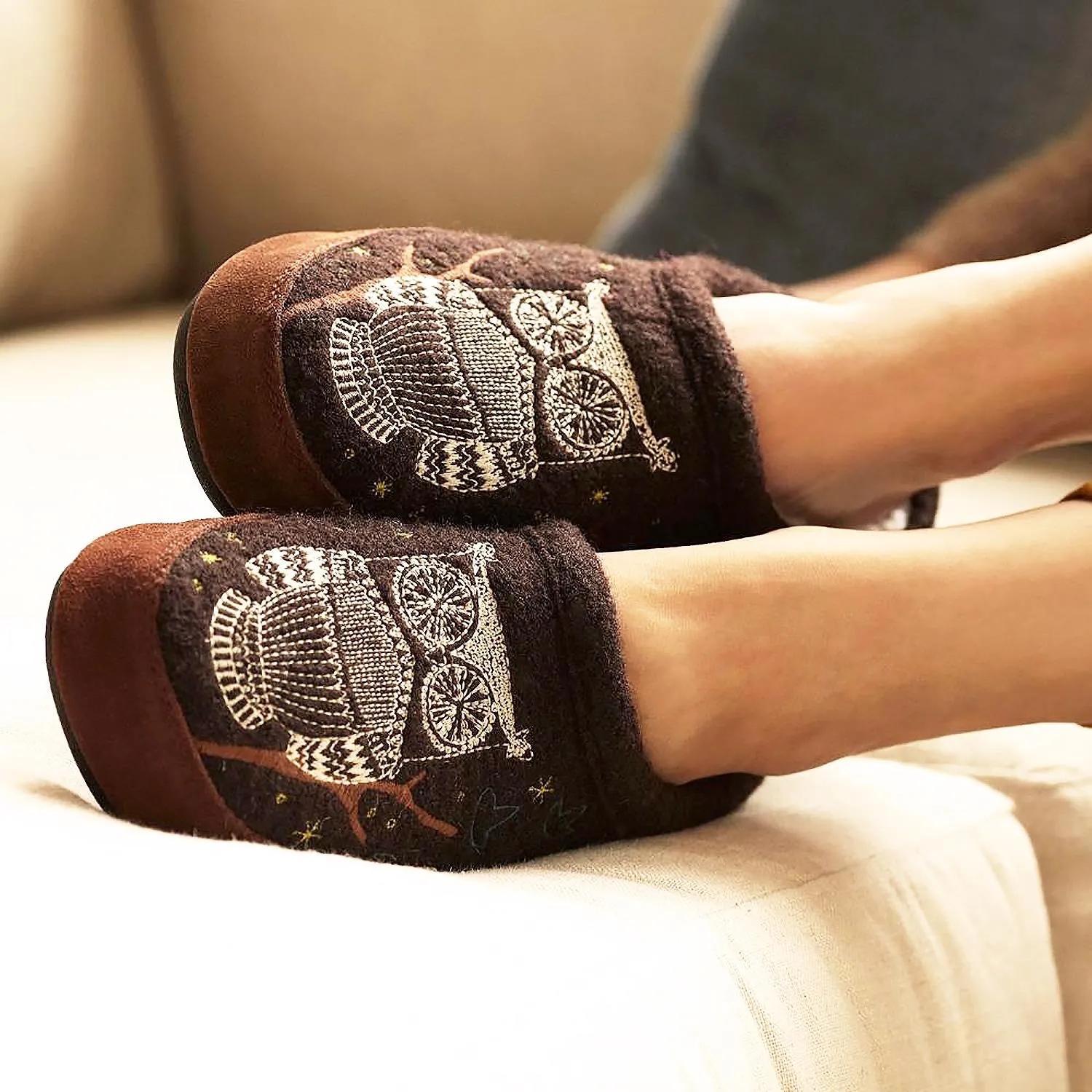 Women's Acorn Forest Mule Chocolate Owl Wool