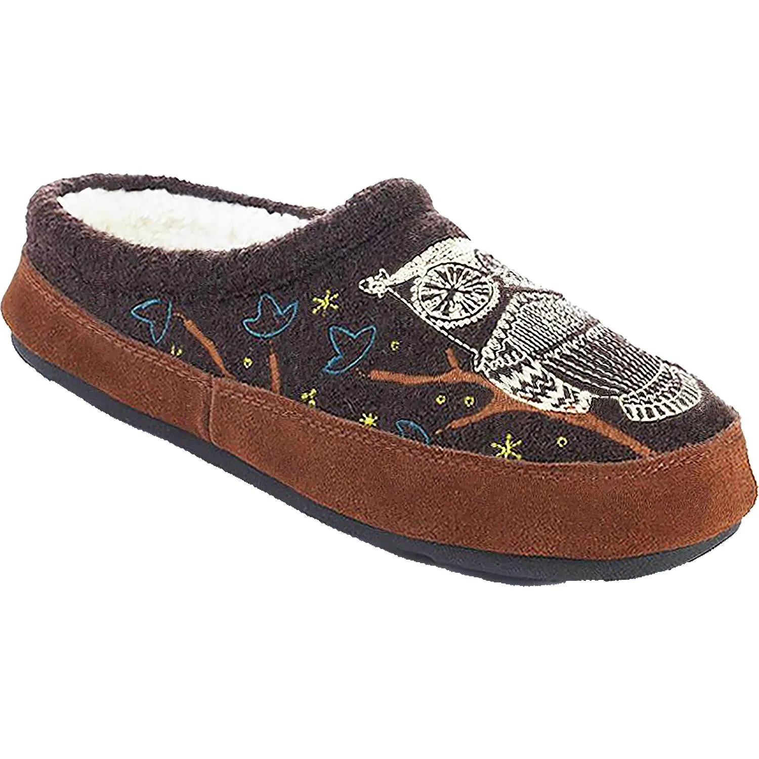 Women's Acorn Forest Mule Chocolate Owl Wool