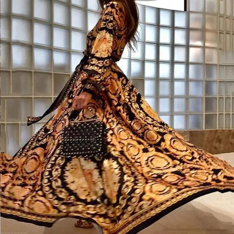 Womens Boho V-Neck Printed Sundress Long Maxi