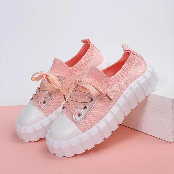 Women's Casual Thick Sole Flyweave Lace-up Sneakers 80434883S