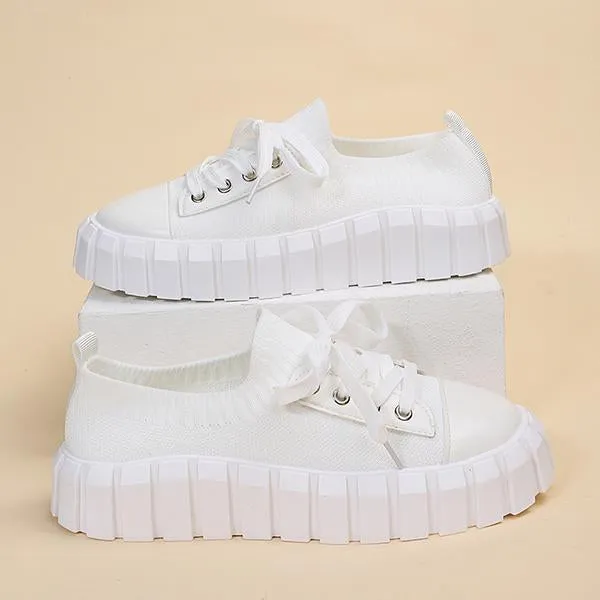 Women's Casual Thick Sole Flyweave Lace-up Sneakers 80434883S