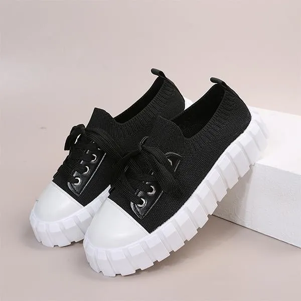 Women's Casual Thick Sole Flyweave Lace-up Sneakers 80434883S
