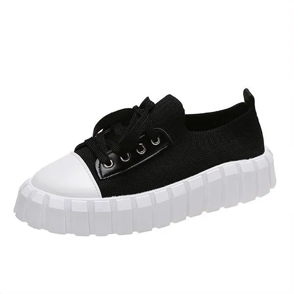 Women's Casual Thick Sole Flyweave Lace-up Sneakers 80434883S