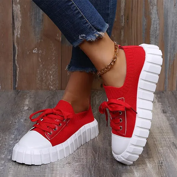 Women's Casual Thick Sole Flyweave Lace-up Sneakers 80434883S