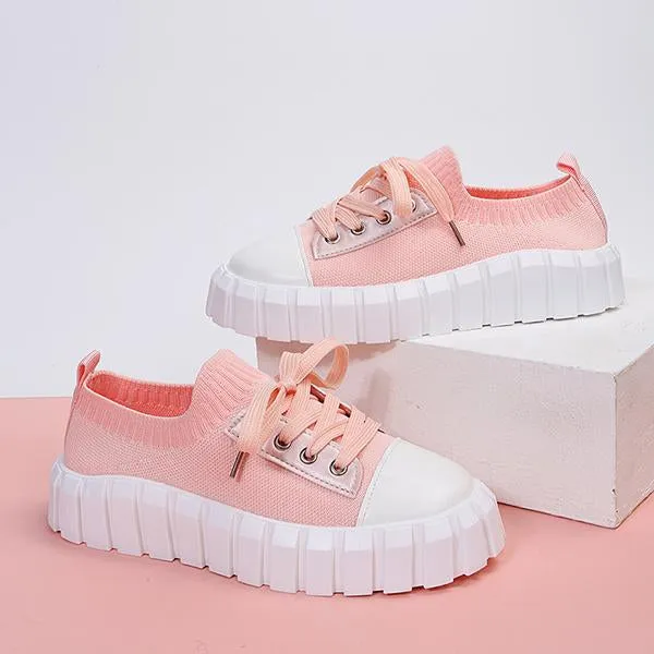 Women's Casual Thick Sole Flyweave Lace-up Sneakers 80434883S