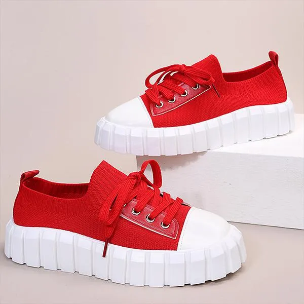 Women's Casual Thick Sole Flyweave Lace-up Sneakers 80434883S