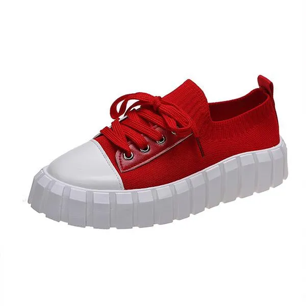 Women's Casual Thick Sole Flyweave Lace-up Sneakers 80434883S