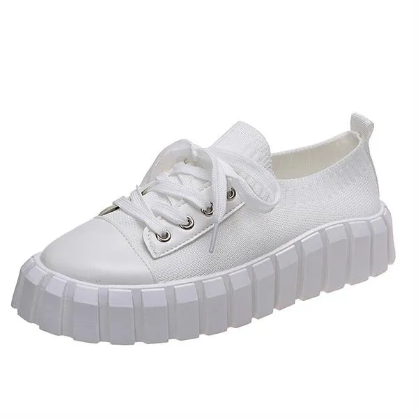 Women's Casual Thick Sole Flyweave Lace-up Sneakers 80434883S