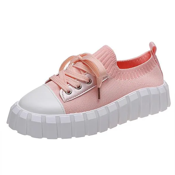 Women's Casual Thick Sole Flyweave Lace-up Sneakers 80434883S
