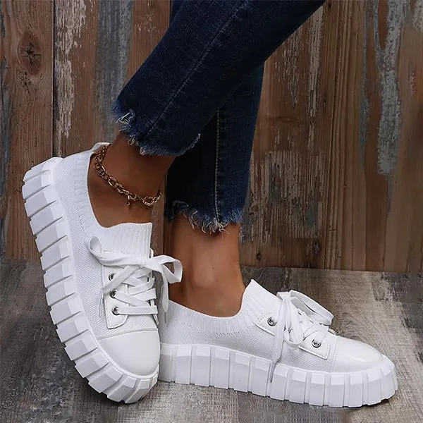 Women's Casual Thick Sole Flyweave Lace-up Sneakers 80434883S