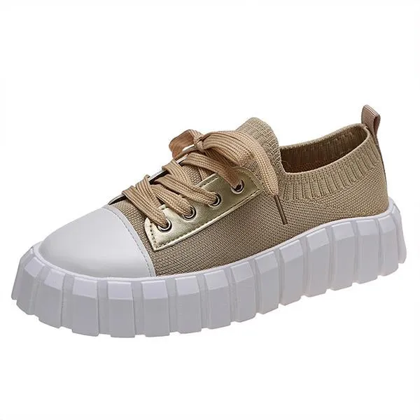 Women's Casual Thick Sole Flyweave Lace-up Sneakers 80434883S
