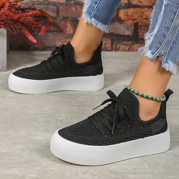 Women's Casual Thick Sole Lace Up Mesh Flats 27408232S