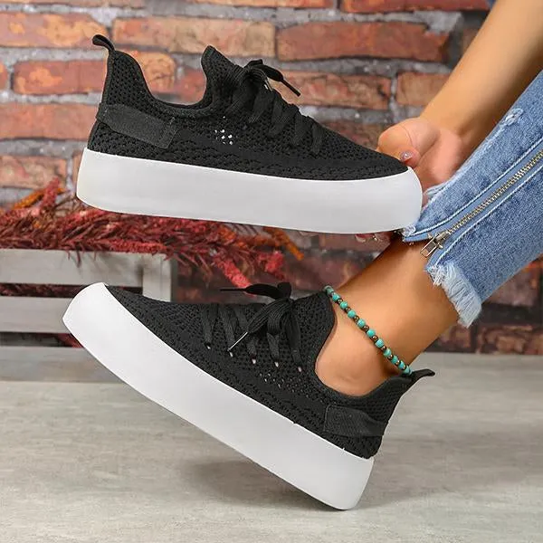 Women's Casual Thick Sole Lace Up Mesh Flats 27408232S
