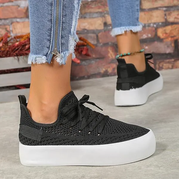 Women's Casual Thick Sole Lace Up Mesh Flats 27408232S