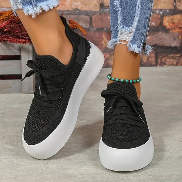 Women's Casual Thick Sole Lace Up Mesh Flats 27408232S
