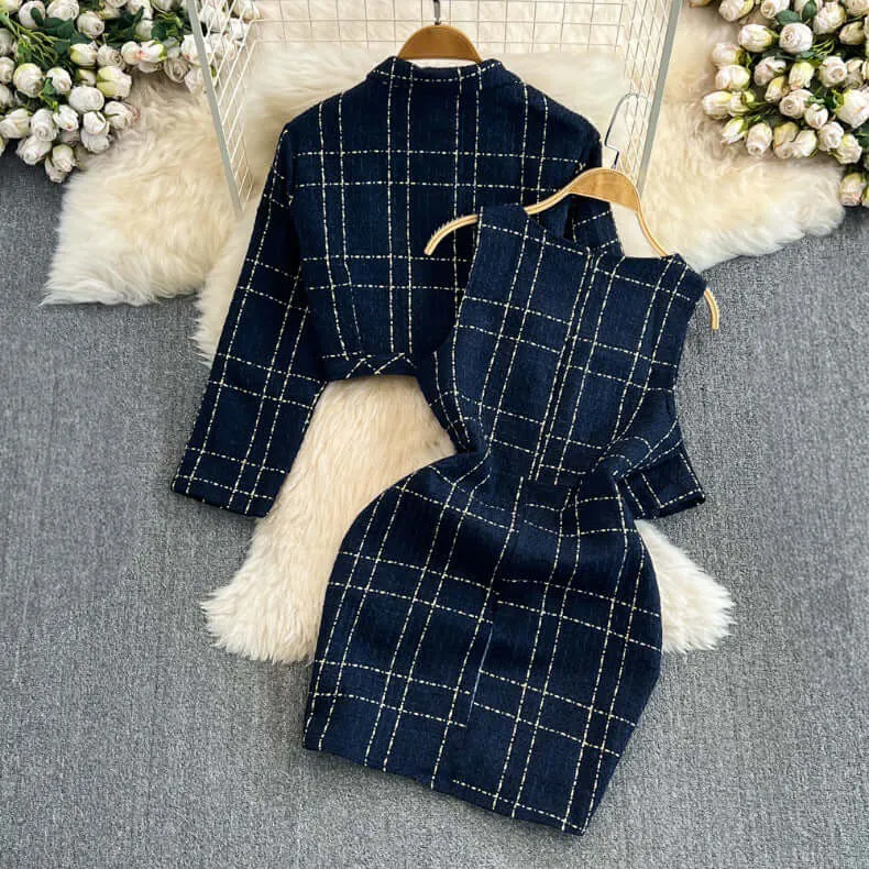 Women's Elegant Tweed Two-Piece Set