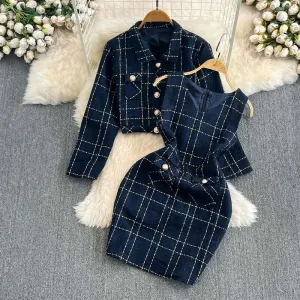 Women's Elegant Tweed Two-Piece Set
