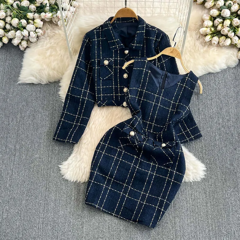 Women's Elegant Tweed Two-Piece Set