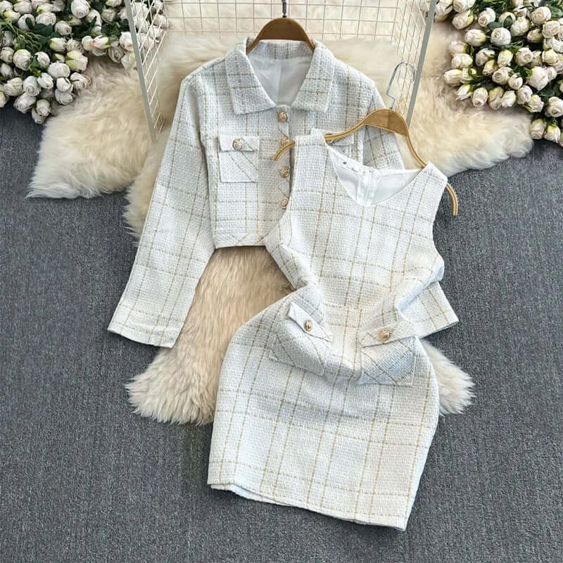 Women's Elegant Tweed Two-Piece Set
