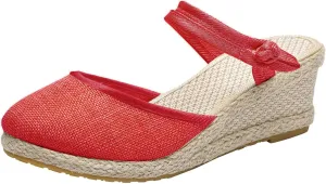Womens Espadrille Wedges Summer Casual Platform Closed Toe Ankle Strap Sandals Lightweight Breathable Wedge Sandals Dress Shoes