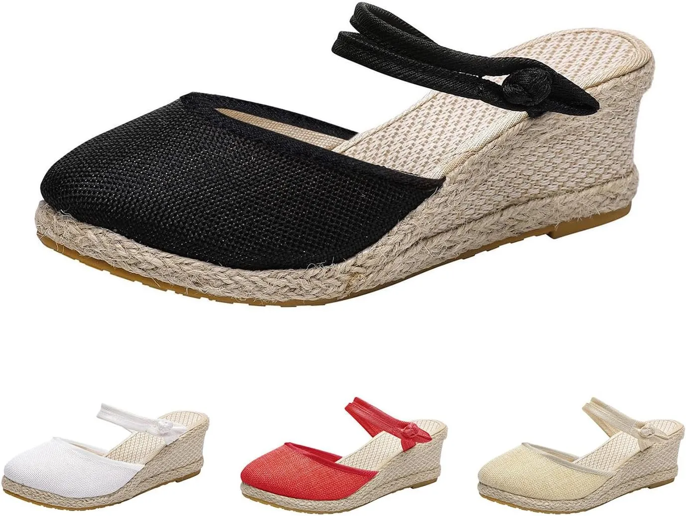 Womens Espadrille Wedges Summer Casual Platform Closed Toe Ankle Strap Sandals Lightweight Breathable Wedge Sandals Dress Shoes
