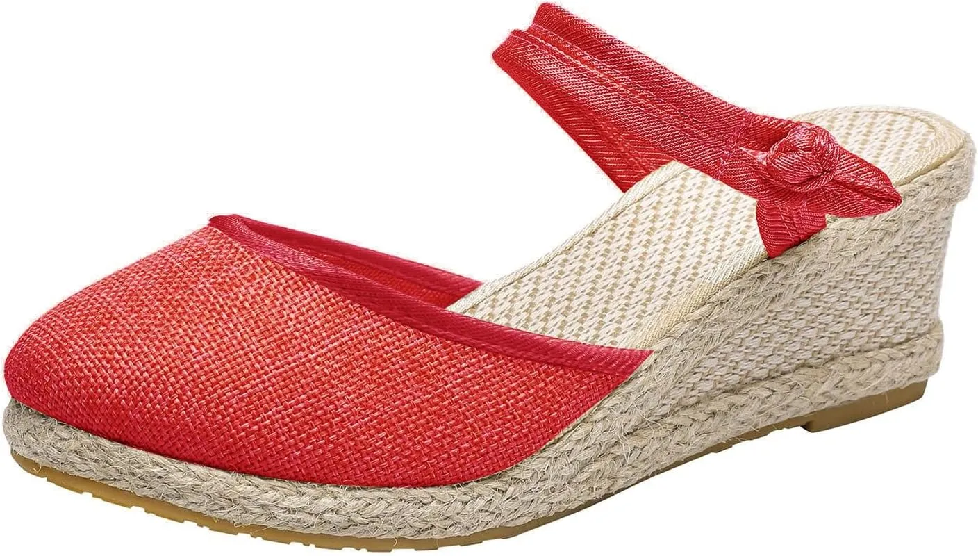 Womens Espadrille Wedges Summer Casual Platform Closed Toe Ankle Strap Sandals Lightweight Breathable Wedge Sandals Dress Shoes